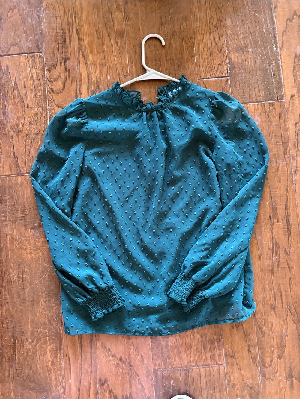 Women’s Green Swiss Dot Long Sleeve Blouse